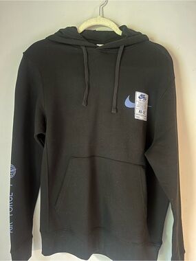 Nike Black Hoodie with Light Blue Swoosh and Sleeve Graphic